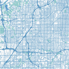Map of Overland Park in Kansas in a professional blue style. Contains layered vector with roads water, parks, etc.