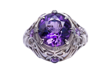 Unique Amethyst and Silver Art Deco Jewelry: A Perfect Accessory for Any Occasion Isolated on Transparent Background