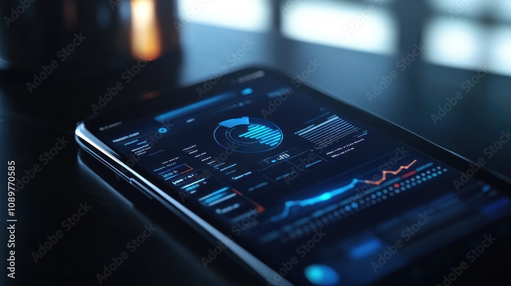 Poster smartphone displaying financial data and charts