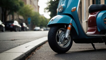 Fototapeta premium Electric scooter with a compact, foldable design and durable build, perfect for urban commuting and easy storage
