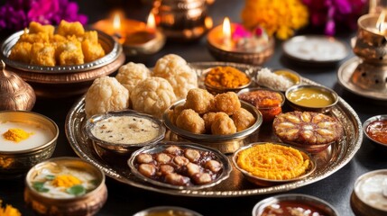 Obraz premium Colorful Indian Sweets and Treats on a Traditional Tray