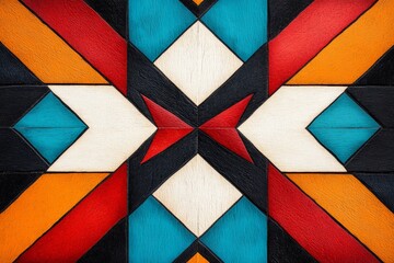 Fototapeta premium Vibrant Native American geometric pattern featuring bold colors and traditional motifs