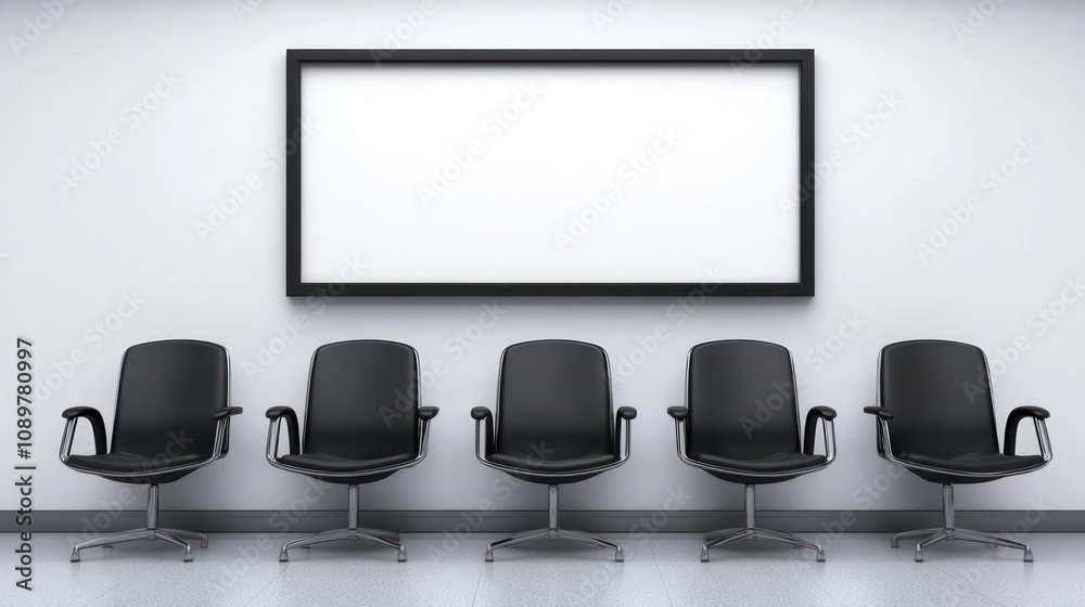 Poster Empty waiting room with chairs and a blank frame