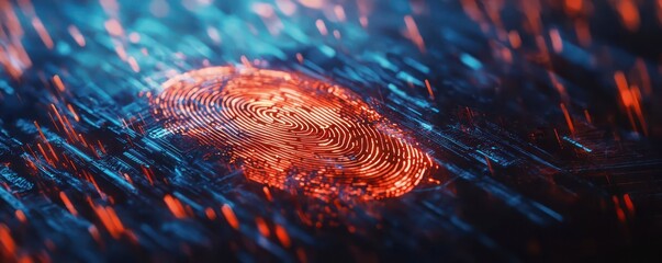 Fingerprint overlay on digital interface with futuristic elements