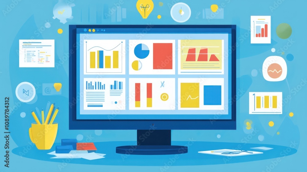 Aufkleber Computer Screen Displays Business Data And Graphs