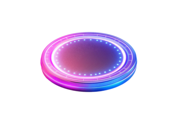 Illuminated Futuristic Neon Coin for Advanced Digital Economy Isolated on Transparent Background