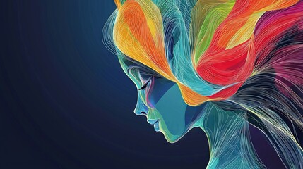 Obraz premium Digital portrait of a woman with colorful hair on a dark canvas