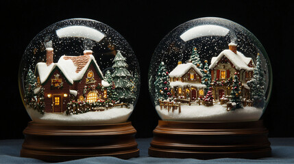 Naklejka premium Snow Globe Scene: A snow globe with a holiday village on one side, leaving space on the other for text., christmas, snow, winter, tree, xmas, decoration, holiday, cold, season, nature, gift, december,