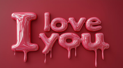 I love you, 3d text in the style of dripping liquid 