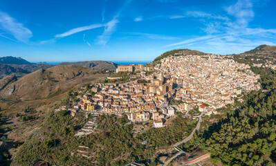 Caccamo, Sicily, Italy. Amazing view of popular hilltop medieval town with impressive Norman castle