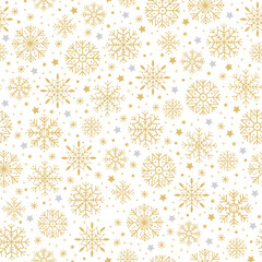 Christmas seamless pattern with gold snowflakes. Holiday background.