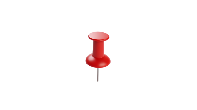 Red push pin isolated on transparent background pushpin of office paper or note plastic attachment memo reminder