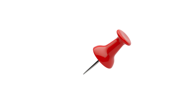 Red push pin isolated on transparent background pushpin of office paper or note plastic attachment memo reminder tool 