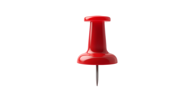 Red push pin isolated on transparent background pushpin of office paper or note plastic attachment memo reminder tool object 