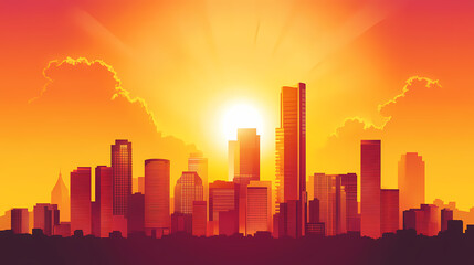 Obraz premium Sunset cityscape. Urban Rooftop Skyline. Illustration