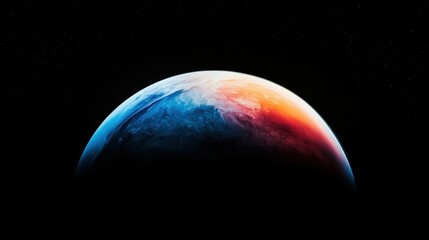 Fototapeta premium A close-up of a blue and red planet with stars in the background and a black sky