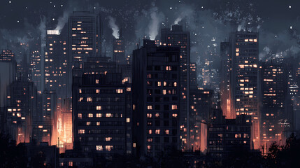 Fototapeta premium Png building night architecture cityscape. Urban Rooftop Skyline. Illustration