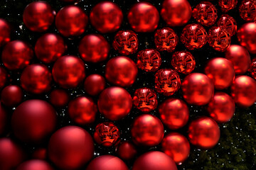 red christmas balls on xmas tree background