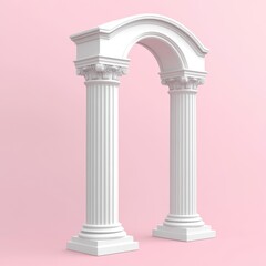 Obraz premium Elegant Grecian Arch with Ornate Ionic Columns on Pastel Pink Background