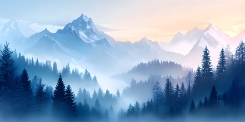Fototapeta premium Winter landscape with fog in fantasy style