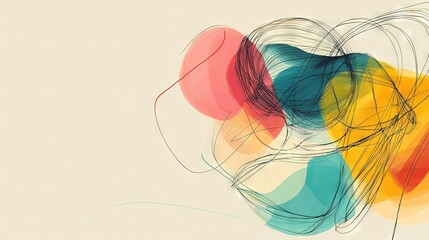Naklejka premium A colorful abstract painting on a white canvas with a red, yellow, blue, and green circle in the foreground