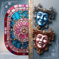 Venetian Masks with Stained Glass Window Design for Winter Holiday