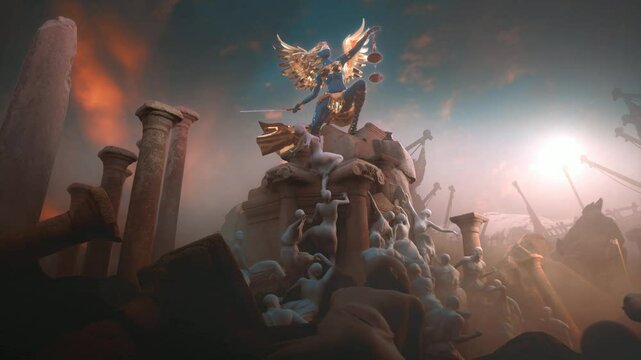 Angel of Lady of justice called for redemption on people sins in the last judgement on their sins in Babylon