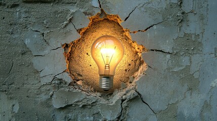 Wall Demolition: A creative image depicting a light bulb breaking through a wall, symbolizing ideas breaking barriers.