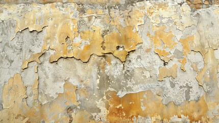 Fototapeta premium A dilapidated wall showcases layers of peeling paint and texture, reflecting years of neglect in an old, abandoned structure. The colors create a striking visual pattern