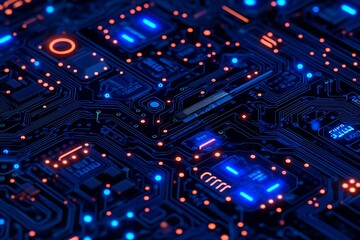 Obraz premium High-tech digital patterns with glowing blue nodes for tech concepts