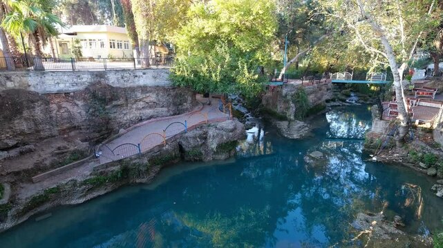 Tarsus waterfall. Turkey's touristic natural beauties in the Mediterranean. Tarsus, Mersin province, T&uuml;rkiye - 4k video 