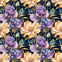 Fototapeta premium watercolor seamless floral pattern on dark background