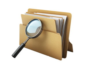 Magnifying glass over a file folder with documents
