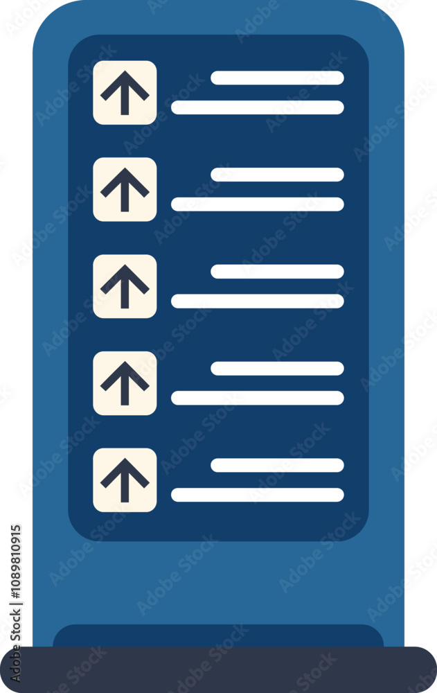 Poster blue interactive digital signage kiosk with blank screen space for your message is showing up arrows
