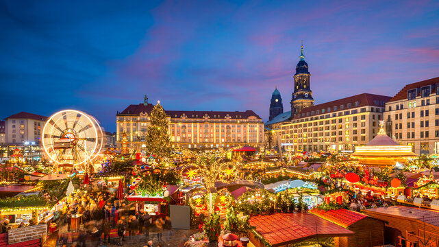 Christmas market in Dresden, Germany at night