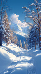 Fototapeta premium Winterliche Berglandschaft mit schneebedecktem Weg