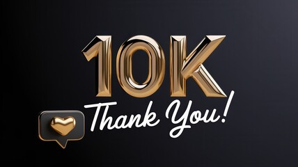 Golden '10K Thank You!' balloon decoration with heart emoji symbol, celebrating social media milestone or special occasion