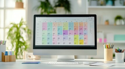 Fototapeta premium Modern Workplace - Digital Calendar on Computer Monitor