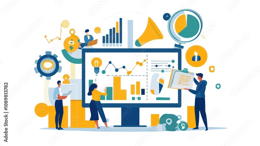 Poster Team Analyzing Business Data Charts Graphs And Reports