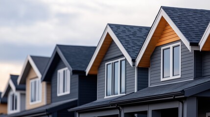 A Row of Modern Homes: A Suburban Neighborhood with Uniform Architecture.