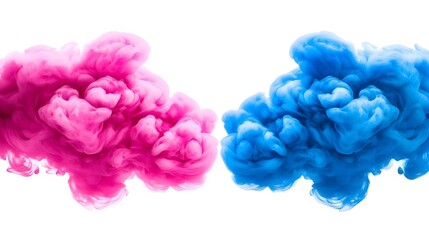 Fototapeta premium Abstract blue and pink ink swirling on a clear backdrop.