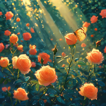 Orange Roses and Butterfly