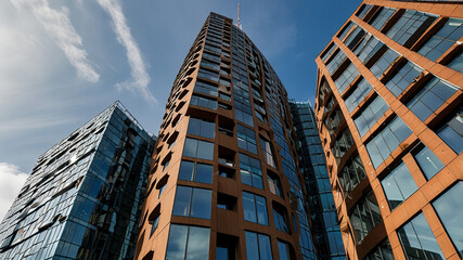 Fototapeta premium Low angle of Axel Towers, an iconic mixed-use office building in Copenhagen, Denmark