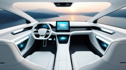 Obraz premium Futuristic car interior, minimalist design with display
