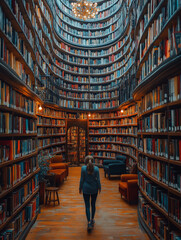 Wunderschöne Bibliothek mit eleganter Innenarchitektur und Bücherregalen

