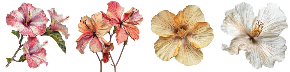 Fototapeta premium Flowers (Hibiscus) – Local Flora Representing the Natural Beauty of the Central African Republic Isolated on Clear White Background Highly Detailed 