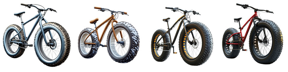 Fototapeta premium Fat Bike – A Specialized Bicycle Designed for Riding on Snow and Sand with Wide Tires Isolated on Clear White Background Highly Detailed