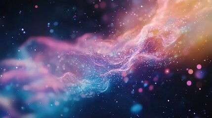 Obraz premium A clear photo of a star-filled sky with vibrant hues of blue, pink, yellow, and purple light illuminating it