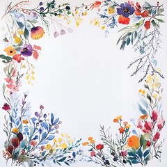 Fototapeta premium Watercolor Floral Border with White Center