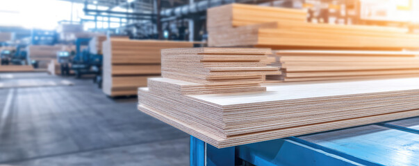 Fototapeta premium Modern plywood manufacturing plant with machineries, woodworking industry